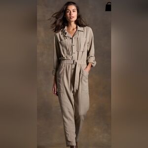 Rowan Lincoln Long Sleeve Jumpsuit Stone Tan Women Size Small Utilitarian Chic